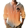 thumbnail image 1 of Mens Bamboo Linen Blosues Lace-Up Adjustable Hoodies Front Button Long-Sleeved Tops Hawaii Beach Blosue Shirts Ultra Soft Loose Fit Textured Top Workout Running Golf Outfits, 1 of 5