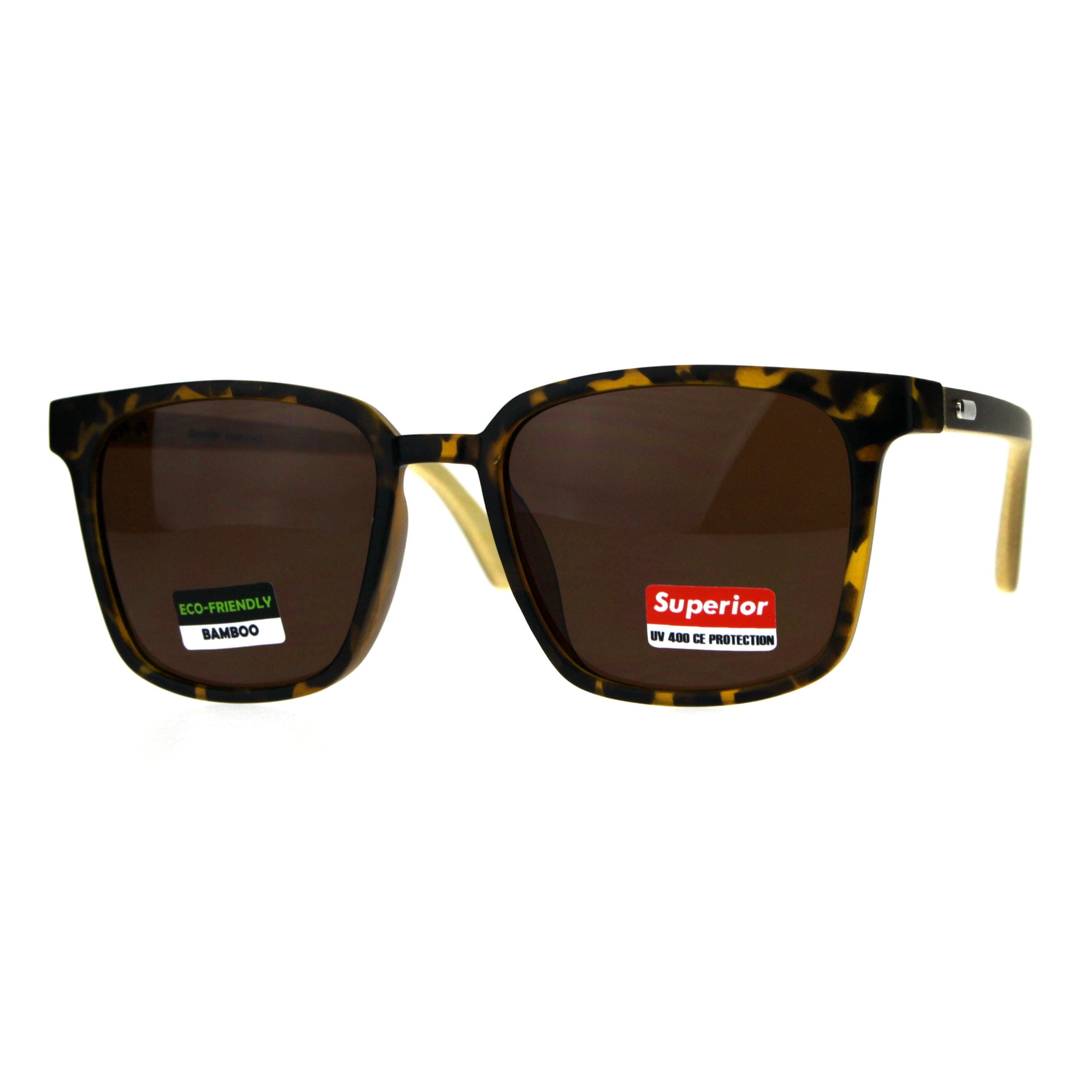 Men's Rectangular Metal Pilot Sunglasses - Bamboo Wood Arm, UV400 Protection