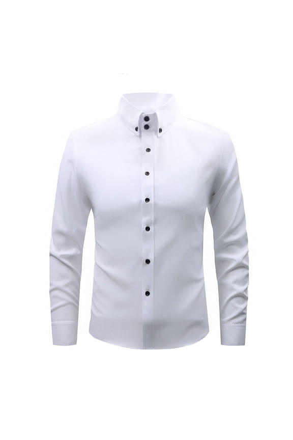 Mens Banded Collar Dress Shirt Long Sleeve Button Down Slim Fit Stretch Business Casual Solid Color Comfort Office Wear Fall Minimalist Essential