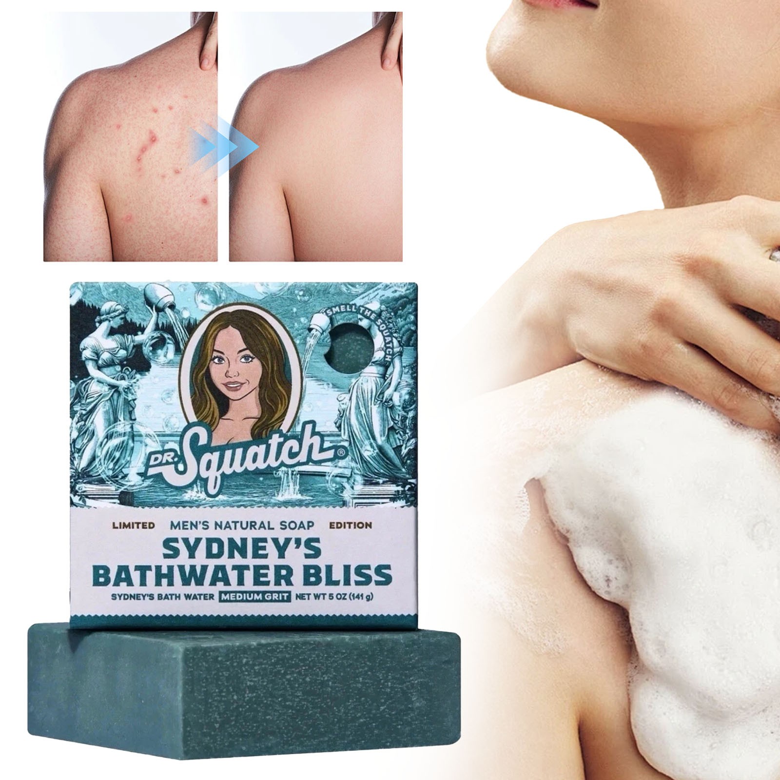 Mens Bar Soap,Bath Soaps,Dr.Squatch Sydney Sweeney Bathwater Bliss Bar Soap LE 5000 - IN HAND,Triple Butter Blend Men's Grooming Essential Spa Experience,5oz/141g