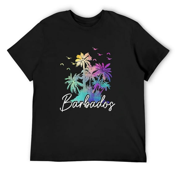 Mens Barbados Vintage Beach Palm Trees Bajan Vacation T-Shirt Black 2X-Large