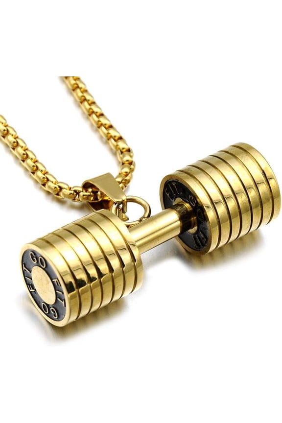 Mens Barbell Pendant Necklace Fitness Gym Dumbbell Pendant Chain Necklace for Men Include 23.7 Inches Chains