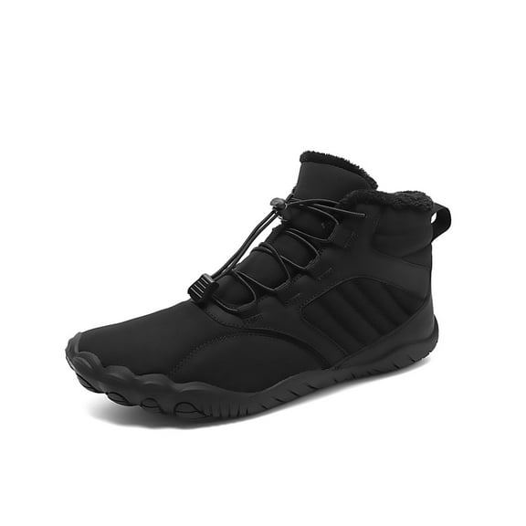 Mens Barefoot Snow Boots Winter Warm Fur Lined Hiking Boots Minimalist Waterproof Non-slip Cotton Shoes Black 11 US