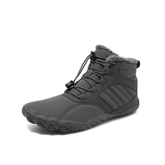 Mens Barefoot Snow Boots Winter Warm Fur Lined Hiking Boots Minimalist Waterproof Non-slip Cotton Shoes Gray 11 US