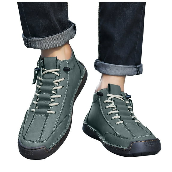 Mens Barefoot Wide Toe Combat Boots Vintage Casual Stitching Leather Zip up Walking Shoes Fashion Sneakers Ankle Booties