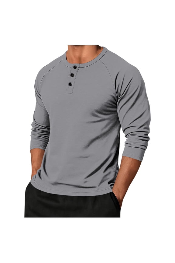 Mens Base Layer Shirt Crew Neck Long Sleeve Solid Color Henley Shirts Fall Thin Layered Pullover