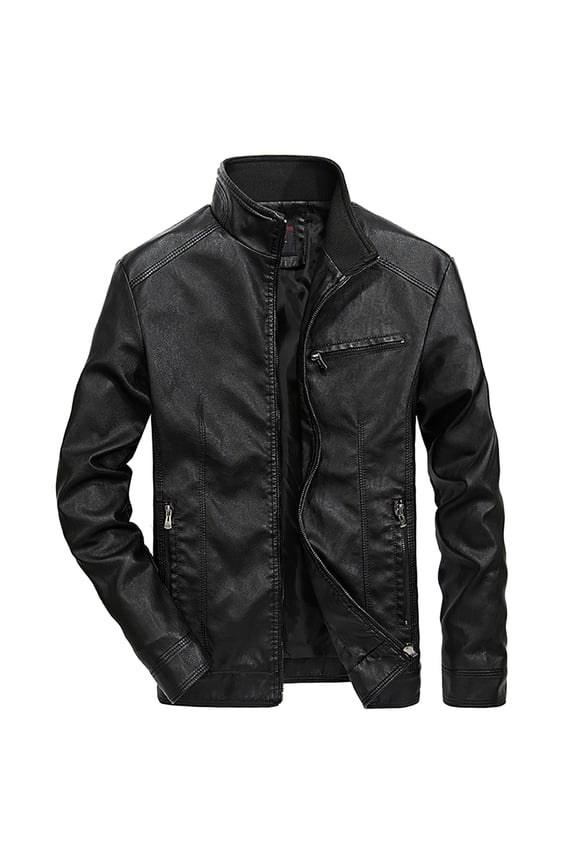Mens Baseball Bomber Jacket Faux Leather Motorcycle Jackets Stand Collar Biker Coat Outwear for Daily Wear and Street Style Big and Tall Size M-5XL Black