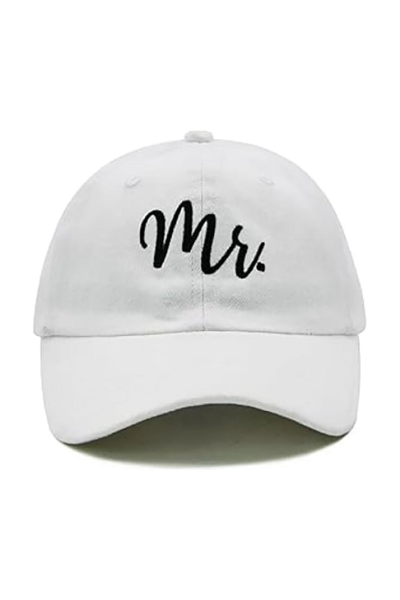 Mens Baseball Cap Mr Cursive Embroidery Adjustable Plain White Wedding Party Caps