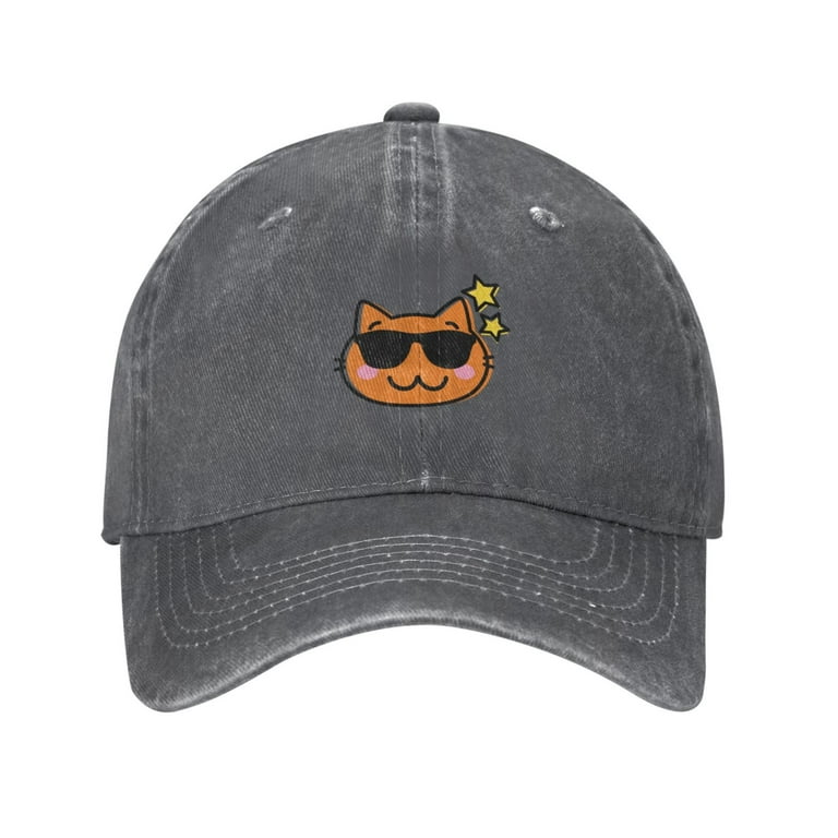 Outdoor Curved Cowboy Sports Classic Hat, Casual Cartoon Cat- Cap Baseball Deep Brim - Mens Cap, Adjustable Heather Hat Happy