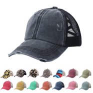 Women's Ponytail Baseball Cap - Mesh Back Trucker Hat With Hole For High Bun Or Ponytail, One Size