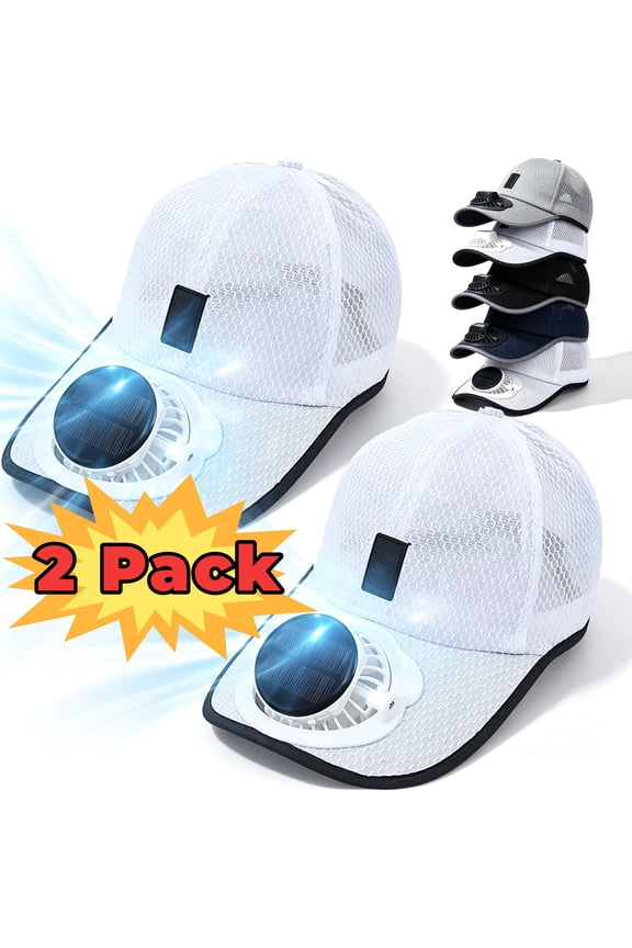 Mens Baseball Cap with Solar Fan, Summer UV Protection Wide Brim Sun Hat Mesh Beach Hats, Solar Powered/USB Charging, Navy