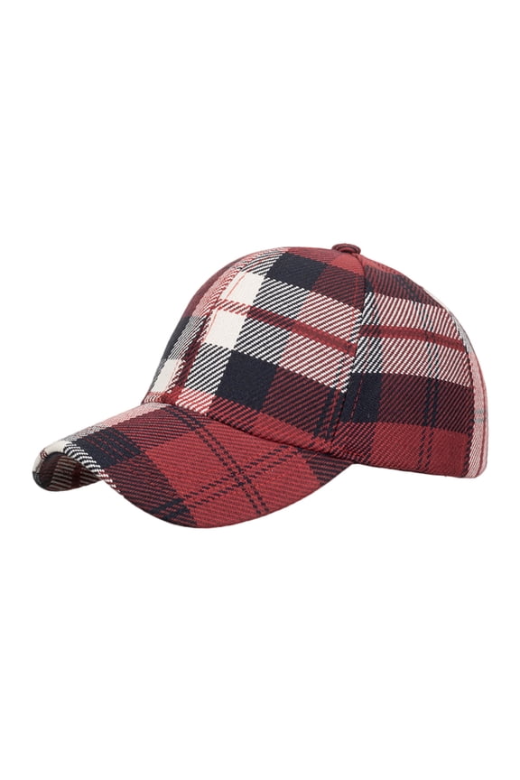Mens Baseball Caps British Plaid Print Adjustable Unisex Sun Hat Running Workouts Smart Casual Style Brick Red One Size