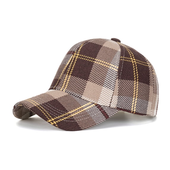 Mens Baseball Caps British Plaid Print Adjustable Unisex Sun Hat Running Workouts Smart Casual Style Coffee One Size