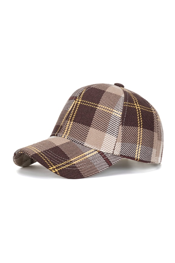 Mens Baseball Caps British Plaid Print Adjustable Unisex Sun Hat Running Workouts Smart Casual Style Coffee One Size