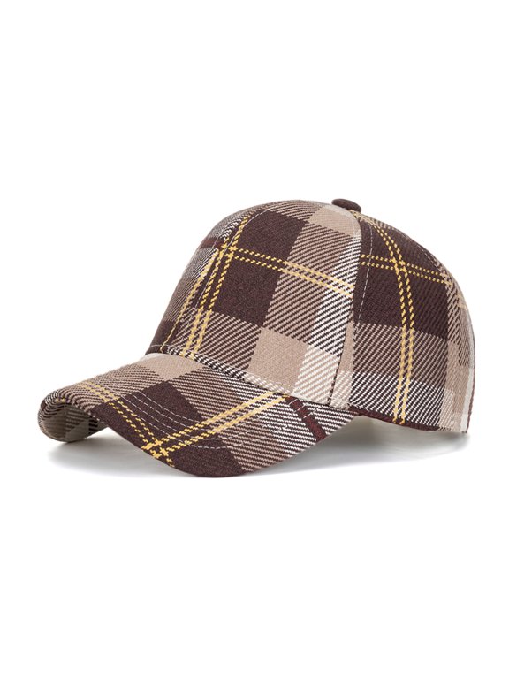 Mens Baseball Caps British Plaid Print Adjustable Unisex Sun Hat Running Workouts Smart Casual Style Coffee One Size