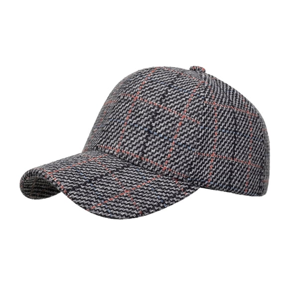 Mens Baseball Caps Plaid Print Adjustable Unisex Hat Fall Winter Seasons Running Workouts Outdoor Sports Grey One Size