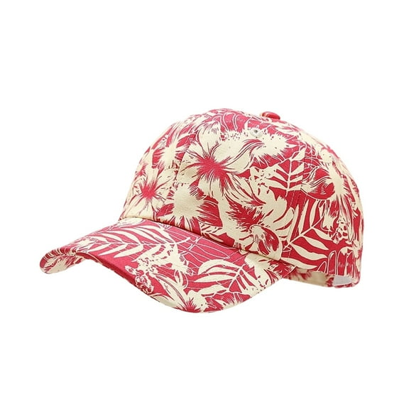 Mens Baseball Caps Tropical Leaf Print Curved Brim Baseball Cap Face Slimming Adjustable Unisex Sun Hat For Running Workouts Red A