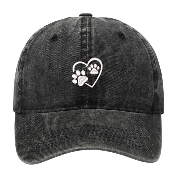 Mens Baseball Caps Washed Baseball Cap Heart Paw Print Adjustable Womens Sun Hat Outdoor Running Workouts Activities Black One Size