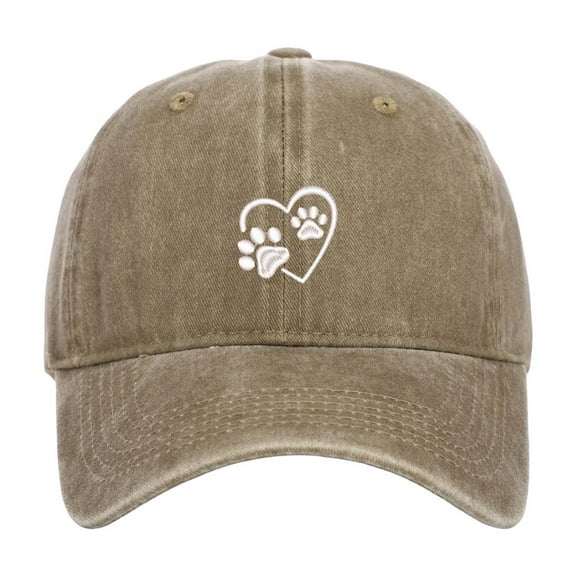 Mens Baseball Caps Washed Baseball Cap Heart Paw Print Adjustable Womens Sun Hat Outdoor Running Workouts Activities Khaki One Size