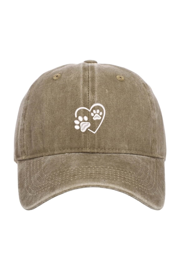 Mens Baseball Caps Washed Baseball Cap Heart Paw Print Adjustable Womens Sun Hat Outdoor Running Workouts Activities Khaki One Size