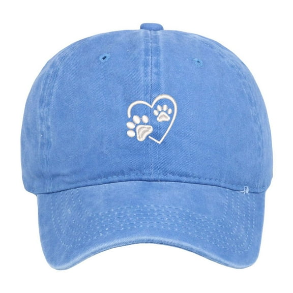 Mens Baseball Caps Washed Baseball Cap Heart Paw Print Adjustable Womens Sun Hat Outdoor Running Workouts Activities Light Blue One Size