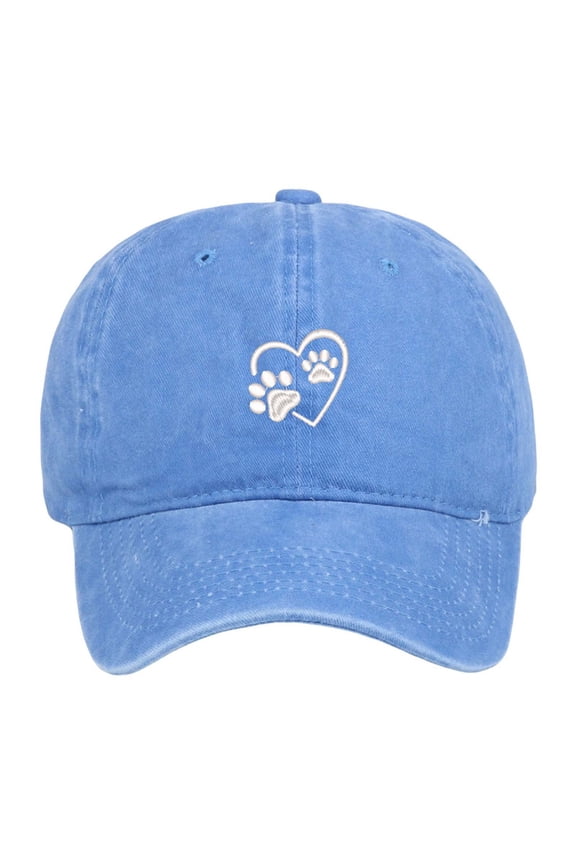 Mens Baseball Caps Washed Baseball Cap Heart Paw Print Adjustable Womens Sun Hat Outdoor Running Workouts Activities Light Blue One Size