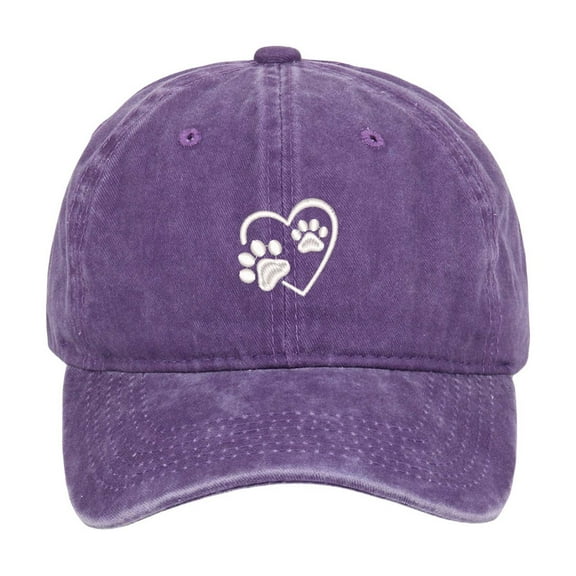 Mens Baseball Caps Washed Baseball Cap Heart Paw Print Adjustable Womens Sun Hat Outdoor Running Workouts Activities Purple One Size
