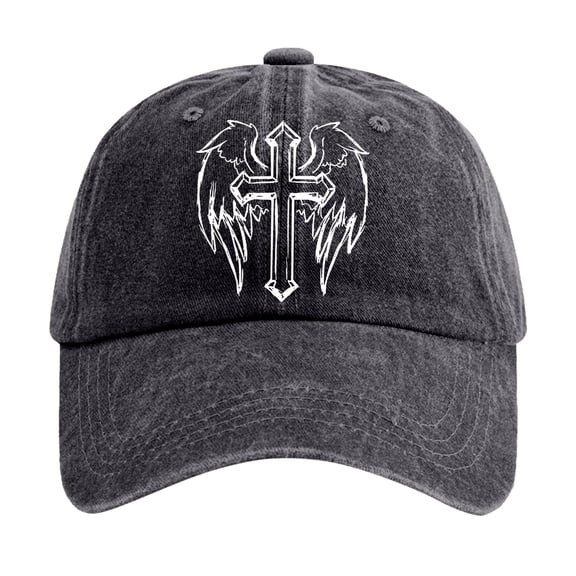 Mens Baseball Caps Washed Cotton Baseball Cap With Jesus Cross Print Adjustable Religious Unisex Hat For Black One Size