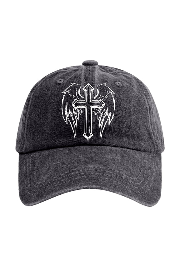 Mens Baseball Caps Washed Cotton Baseball Cap With Jesus Cross Print Adjustable Religious Unisex Hat For Black One Size
