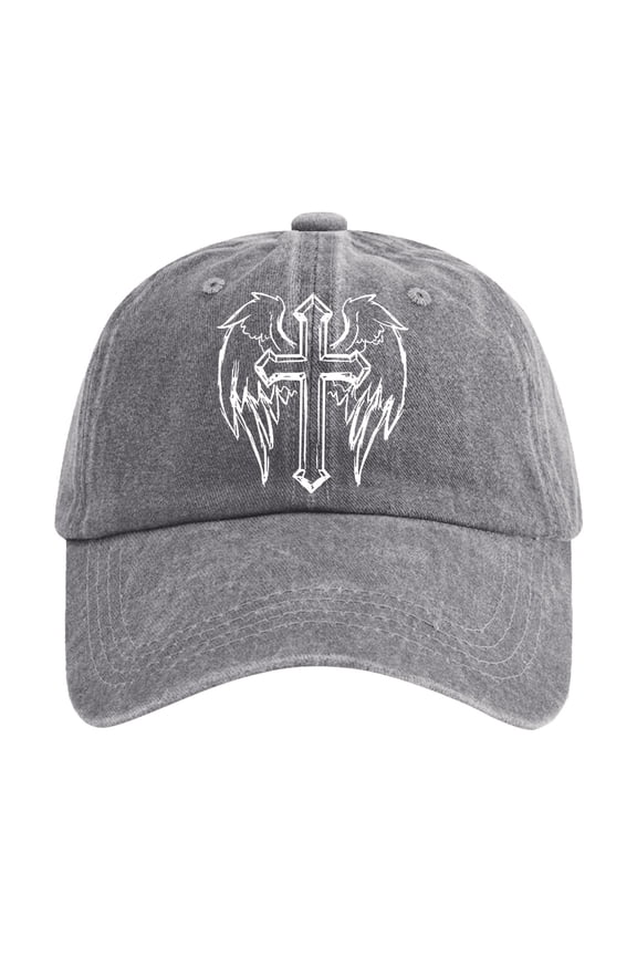 Mens Baseball Caps Washed Cotton Baseball Cap With Jesus Cross Print Adjustable Religious Unisex Hat For Grey One Size