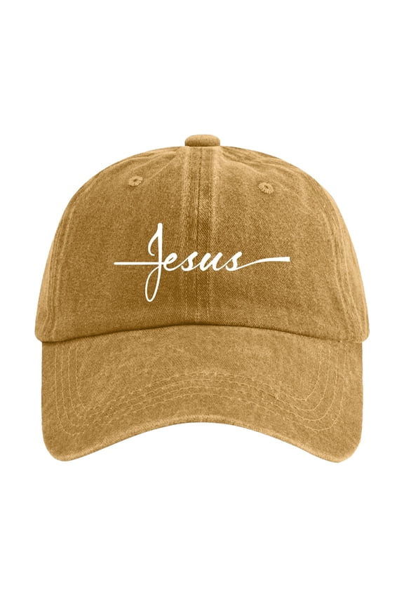 Mens Baseball Caps Washed Cotton Baseball Cap With Jesus Cross Print Adjustable Religious Unisex Hat For Yellow One Size