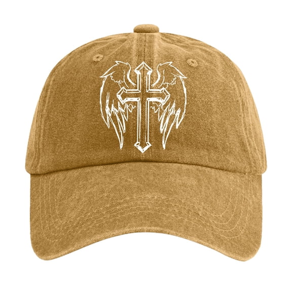 Mens Baseball Caps Washed Cotton Baseball Cap With Jesus Cross Print Adjustable Religious Unisex Hat For Yellow One Size