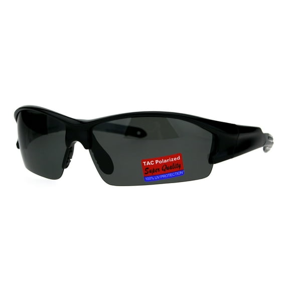 Mens Baseball Half Rim Polarized Warp Plastic Sport Sunglasses Shiny Black