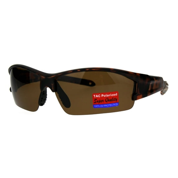 Mens Baseball Half Rim Polarized Warp Plastic Sport Sunglasses Tortoise Brown