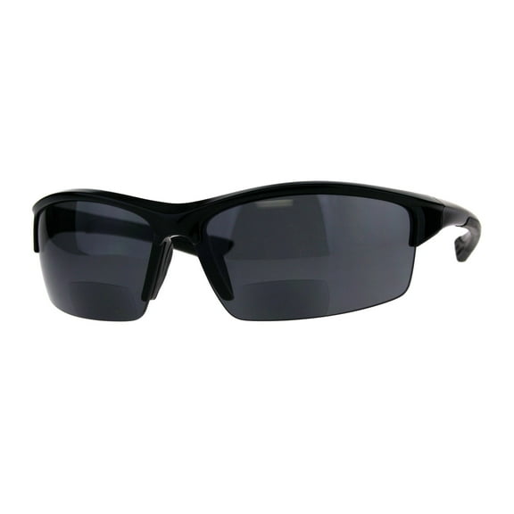 Mens Baseball Half Rim Warp Sunglasses With Bifocal Reading Lenses Black 2.5