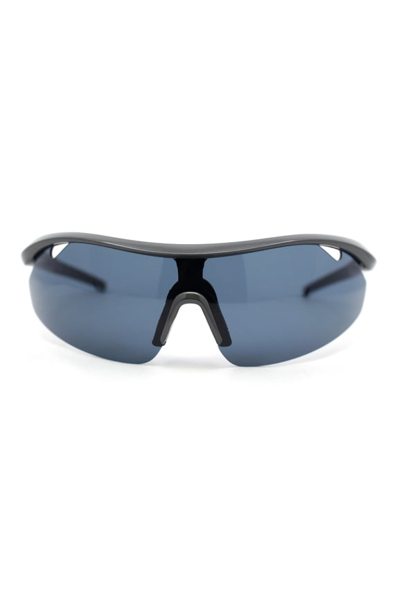 Mens Baseball Half Rim Wrap Around Oversized Shield Sport Sunglasses Grey - Black