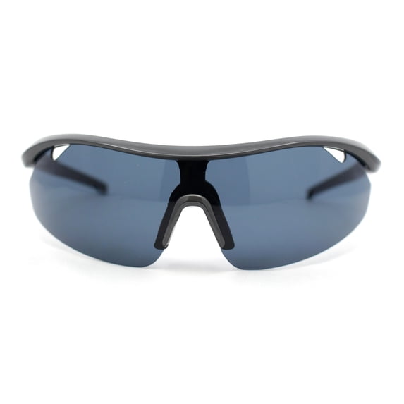 Mens Baseball Half Rim Wrap Around Oversized Shield Sport Sunglasses Grey - Black