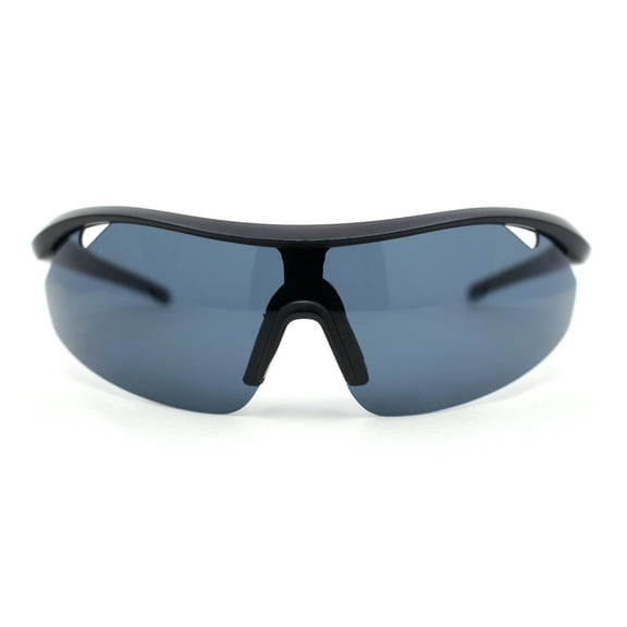 Mens Baseball Half Rim Wrap Around Oversized Shield Sport Sunglasses Matte Black - Black