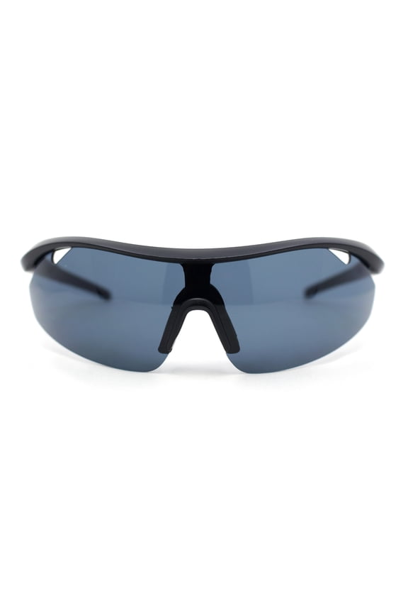 Mens Baseball Half Rim Wrap Around Oversized Shield Sport Sunglasses Matte Black - Black