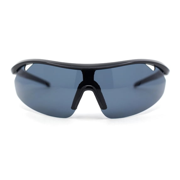 Mens Baseball Half Rim Wrap Around Oversized Shield Sport Sunglasses Shiny Black - Black