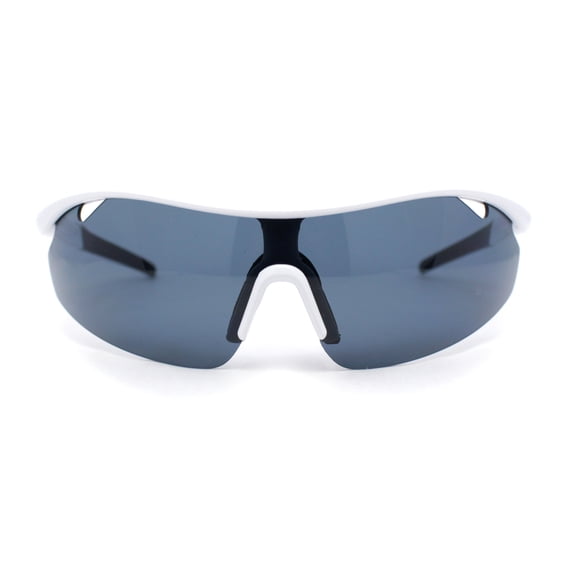 Mens Baseball Half Rim Wrap Around Oversized Shield Sport Sunglasses White - Black