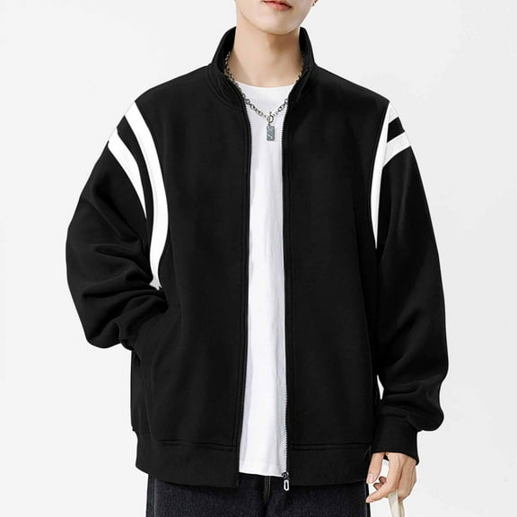 Mens Baseball Jackets with Pockets Long Sleeve Zip-Up Coats Boys Casual Color Block Stand Collared Comfort Athletic Workout Outerwear Jacket