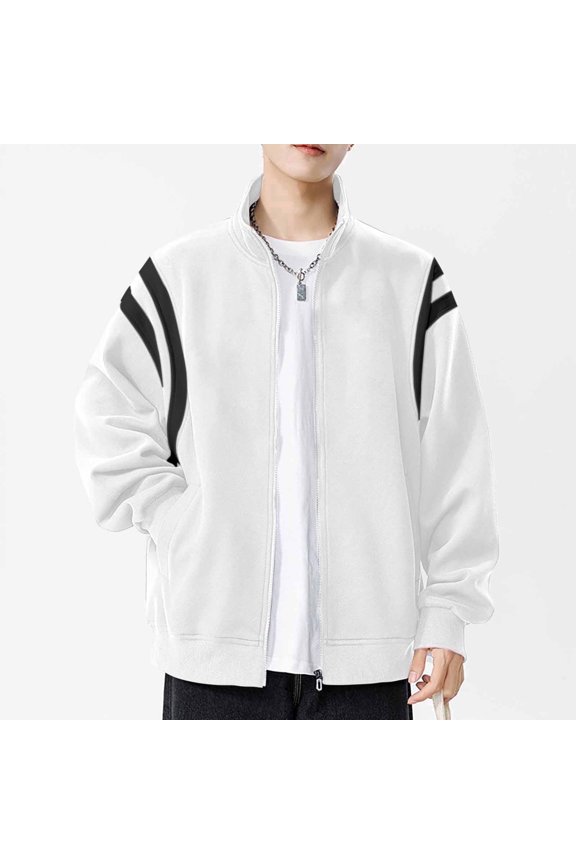 Mens Baseball Jackets with Pockets Long Sleeve Zip-Up Coats Boys Casual Color Block Stand Collared Comfort Athletic Workout Outerwear Jacket
