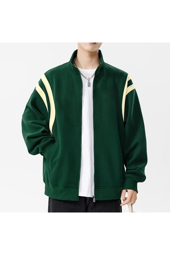 Mens Baseball Jackets with Pockets Long Sleeve Zip-Up Coats Boys Casual Color Block Stand Collared Comfort Athletic Workout Outerwear Jacket