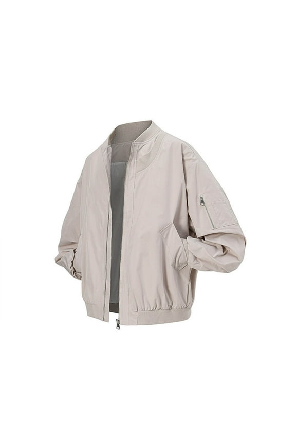 Mens Baseball Jackets with Pockets Long Sleeve Zip Up Coats Trendy Solid Color Mock Neck Loose Comfort No Hood Motorcycle Outerwear Jacket