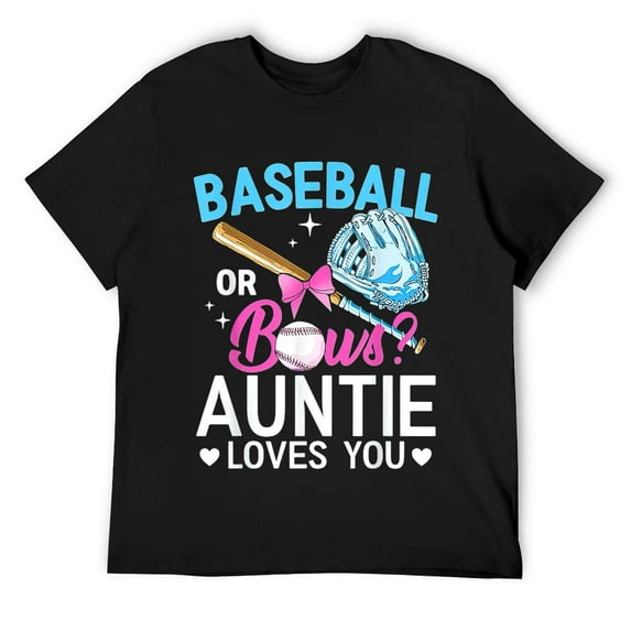Mens Baseball Or Bows Auntie Loves You Gender Reveal Pink or Blue T-Shirt Black
