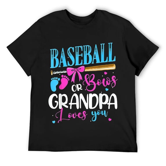 Mens Baseball Or Bows Grandpa Loves You Pink Blue Gender Reveal T-Shirt Black
