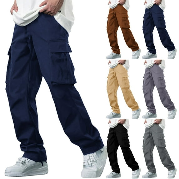 Mens Baseball Pants Black Cargo Pants for Men Solid Casual Multiple Pockets Outdoor Straight Type Fitness Pants Cargo Pants Trousers