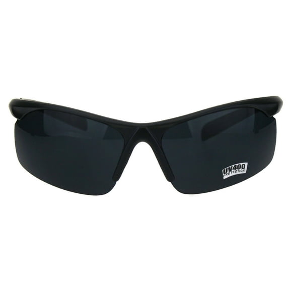 Mens Baseball Sport Half Rim Warp Around Plastic Rectangular Sunglasses Matte Black