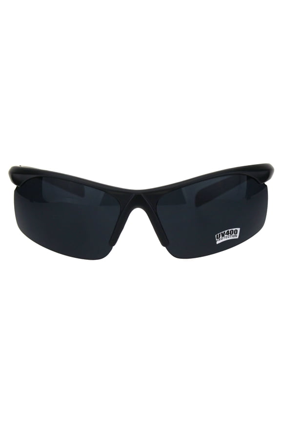 Mens Baseball Sport Half Rim Warp Around Plastic Rectangular Sunglasses Matte Black